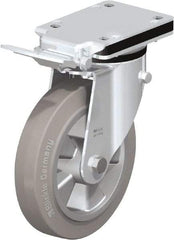 Blickle - 8" Diam x 1-31/32" Wide x 10-5/16" OAH Top Plate Mount Swivel Caster with Brake - Solid Rubber, 1,100 Lb Capacity, Ball Bearing, 5-1/2 x 4-3/8" Plate - Eagle Tool & Supply