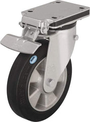 Blickle - 6-1/2" Diam x 1-31/32" Wide x 8-5/8" OAH Top Plate Mount Swivel Caster with Brake - Solid Rubber, 880 Lb Capacity, Ball Bearing, 5-1/2 x 4-3/8" Plate - Eagle Tool & Supply
