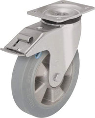 Blickle - 8" Diam x 1-31/32" Wide x 9-21/32" OAH Top Plate Mount Swivel Caster with Brake - Solid Rubber, 1,100 Lb Capacity, Ball Bearing, 5-1/2 x 4-3/8" Plate - Eagle Tool & Supply