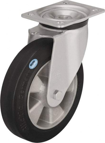 Blickle - 8" Diam x 1-31/32" Wide x 9-21/32" OAH Top Plate Mount Swivel Caster - Solid Rubber, 1,100 Lb Capacity, Ball Bearing, 5-1/2 x 4-3/8" Plate - Eagle Tool & Supply