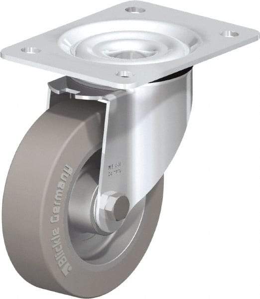 Blickle - 5" Diam x 1-37/64" Wide x 6-7/64" OAH Top Plate Mount Swivel Caster - Solid Rubber, 550 Lb Capacity, Ball Bearing, 5-1/2 x 4-3/8" Plate - Eagle Tool & Supply