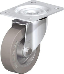 Blickle - 5" Diam x 1-37/64" Wide x 6-7/64" OAH Top Plate Mount Swivel Caster - Solid Rubber, 550 Lb Capacity, Ball Bearing, 5-1/2 x 4-3/8" Plate - Eagle Tool & Supply