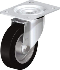 Blickle - 5" Diam x 1-37/64" Wide x 6-7/64" OAH Top Plate Mount Swivel Caster - Solid Rubber, 550 Lb Capacity, Ball Bearing, 5-1/2 x 4-3/8" Plate - Eagle Tool & Supply