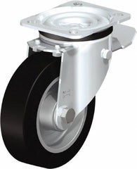 Blickle - 5" Diam x 1-37/64" Wide x 6-7/64" OAH Top Plate Mount Swivel Caster with Brake - Solid Rubber, 550 Lb Capacity, Ball Bearing, 3-15/16 x 3-3/8" Plate - Eagle Tool & Supply