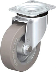 Blickle - 5" Diam x 1-37/64" Wide x 6-7/64" OAH Top Plate Mount Swivel Caster - Solid Rubber, 550 Lb Capacity, Ball Bearing, 3-15/16 x 3-3/8" Plate - Eagle Tool & Supply