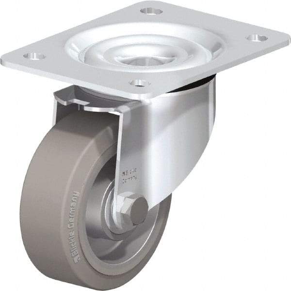 Blickle - 4" Diam x 1-37/64" Wide x 5-7/64" OAH Top Plate Mount Swivel Caster - Solid Rubber, 440 Lb Capacity, Ball Bearing, 5-1/2 x 4-3/8" Plate - Eagle Tool & Supply