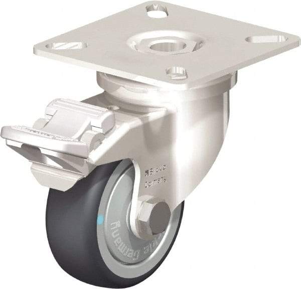 Blickle - 2" Diam x 3/4" Wide x 2-51/64" OAH Top Plate Mount Swivel Caster with Brake - Thermoplastic Rubber Elastomer (TPE), 110 Lb Capacity, Ball Bearing, 2-3/8 x 2-3/8" Plate - Eagle Tool & Supply