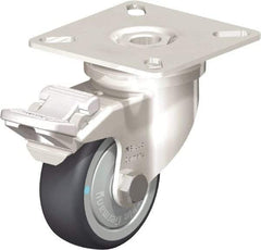 Blickle - 2" Diam x 3/4" Wide x 2-51/64" OAH Top Plate Mount Swivel Caster with Brake - Thermoplastic Rubber Elastomer (TPE), 110 Lb Capacity, Ball Bearing, 2-3/8 x 2-3/8" Plate - Eagle Tool & Supply