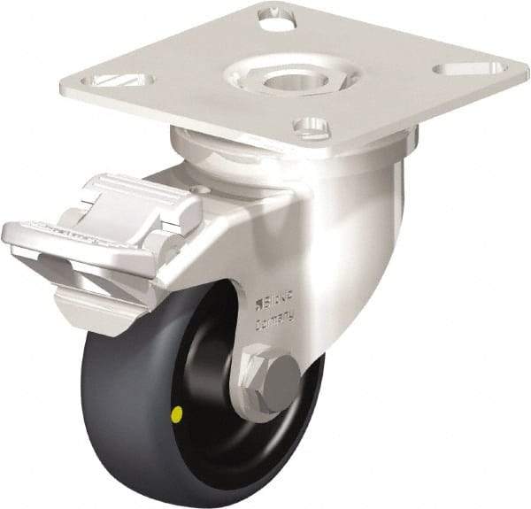 Blickle - 2" Diam x 3/4" Wide x 2-51/64" OAH Top Plate Mount Swivel Caster with Brake - Thermoplastic Rubber Elastomer (TPE), 66 Lb Capacity, Plain Bore Bearing, 2-3/8 x 2-3/8" Plate - Eagle Tool & Supply