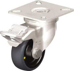 Blickle - 2" Diam x 3/4" Wide x 2-51/64" OAH Top Plate Mount Swivel Caster with Brake - Thermoplastic Rubber Elastomer (TPE), 66 Lb Capacity, Plain Bore Bearing, 2-3/8 x 2-3/8" Plate - Eagle Tool & Supply
