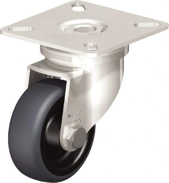 Blickle - 2" Diam x 3/4" Wide x 2-51/64" OAH Top Plate Mount Swivel Caster - Thermoplastic Rubber Elastomer (TPE), 110 Lb Capacity, Plain Bore Bearing, 2-3/8 x 2-3/8" Plate - Eagle Tool & Supply