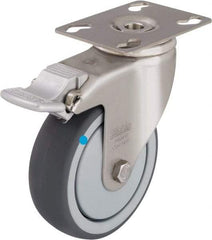Blickle - 3" Diam x 1-1/4" Wide x 4-3/8" OAH Top Plate Mount Swivel Caster with Brake - Thermoplastic Rubber Elastomer (TPE), 220 Lb Capacity, Ball Bearing, 3-9/16 x 2-5/8" Plate - Eagle Tool & Supply