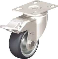 Blickle - 3" Diam x 1-1/4" Wide x 4-3/8" OAH Top Plate Mount Swivel Caster with Brake - Thermoplastic Rubber Elastomer (TPE), 220 Lb Capacity, Plain Bore Bearing, 3-9/16 x 2-5/8" Plate - Eagle Tool & Supply