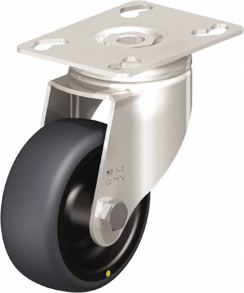 Blickle - 3" Diam x 1-1/4" Wide x 4-3/8" OAH Top Plate Mount Swivel Caster - Thermoplastic Rubber Elastomer (TPE), 143 Lb Capacity, Plain Bore Bearing, 3-9/16 x 2-5/8" Plate - Eagle Tool & Supply
