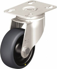 Blickle - 3" Diam x 1-1/4" Wide x 4-3/8" OAH Top Plate Mount Swivel Caster - Thermoplastic Rubber Elastomer (TPE), 143 Lb Capacity, Plain Bore Bearing, 3-9/16 x 2-5/8" Plate - Eagle Tool & Supply