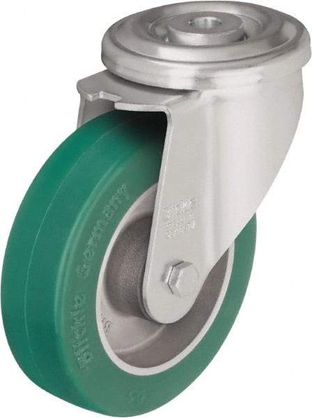 Blickle - 5" Diam x 1-37/64" Wide x 6-7/64" OAH Hollow Kingpin Mount Swivel Caster - Polyurethane-Elastomer Blickle Softhane, 770 Lb Capacity, Ball Bearing, Hollow Kingpin Stem - Eagle Tool & Supply
