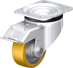 Blickle - 3" Diam x 1-11/64" Wide x 4-21/64" OAH Top Plate Mount Swivel Caster with Brake - Polyurethane-Elastomer Blickle Extrathane, 396 Lb Capacity, Ball Bearing, 3-15/16 x 3-3/8" Plate - Eagle Tool & Supply