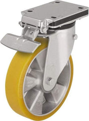 Blickle - 5" Diam x 2-1/8" Wide x 7-23/64" OAH Top Plate Mount Swivel Caster with Brake - Polyurethane-Elastomer Blickle Extrathane, 990 Lb Capacity, Ball Bearing, 5-1/2 x 4-3/8" Plate - Eagle Tool & Supply