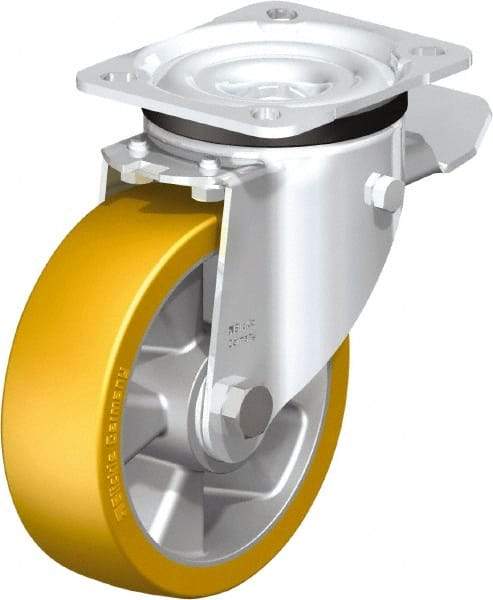 Blickle - 5" Diam x 1-9/16" Wide x 6-7/64" OAH Top Plate Mount Swivel Caster with Brake - Polyurethane-Elastomer Blickle Extrathane, 770 Lb Capacity, Ball Bearing, 3-15/16 x 3-3/8" Plate - Eagle Tool & Supply