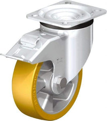 Blickle - 5" Diam x 1-9/16" Wide x 6-7/64" OAH Top Plate Mount Swivel Caster with Brake - Polyurethane-Elastomer Blickle Extrathane, 770 Lb Capacity, Ball Bearing, 3-15/16 x 3-3/8" Plate - Eagle Tool & Supply