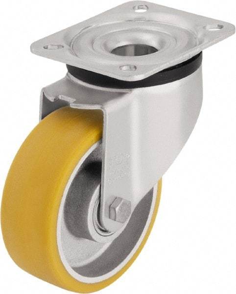 Blickle - 4" Diam x 1-9/16" Wide x 5-7/64" OAH Top Plate Mount Swivel Caster - Polyurethane-Elastomer Blickle Extrathane, 550 Lb Capacity, Ball Bearing, 3-15/16 x 3-3/8" Plate - Eagle Tool & Supply