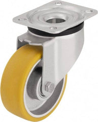 Blickle - 4" Diam x 1-9/16" Wide x 5-7/64" OAH Top Plate Mount Swivel Caster - Polyurethane-Elastomer Blickle Extrathane, 550 Lb Capacity, Ball Bearing, 3-15/16 x 3-3/8" Plate - Eagle Tool & Supply