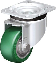 Blickle - 3" Diam x 1-9/16" Wide x 4-21/64" OAH Top Plate Mount Swivel Caster - Polyurethane-Elastomer Blickle Softhane, 506 Lb Capacity, Ball Bearing, 3-15/16 x 3-3/8" Plate - Eagle Tool & Supply