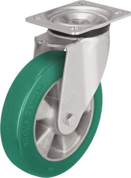 Blickle - 6" Diam x 2-1/8" Wide x 7-3/4" OAH Top Plate Mount Swivel Caster - Polyurethane-Elastomer Blickle Softhane, 1,100 Lb Capacity, Ball Bearing, 5-1/2 x 4-3/8" Plate - Eagle Tool & Supply