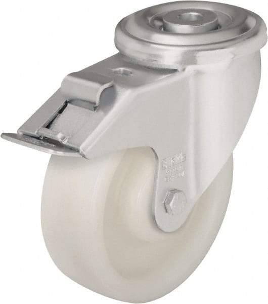Blickle - 5" Diam x 1-37/64" Wide x 6-7/64" OAH Hollow Kingpin Mount Swivel Caster with Brake - Impact-Resistant Nylon, 770 Lb Capacity, Plain Bore Bearing, Hollow Kingpin Stem - Eagle Tool & Supply