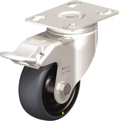 Blickle - 3" Diam x 1-1/4" Wide x 4-3/8" OAH Top Plate Mount Swivel Caster with Brake - Thermoplastic Rubber Elastomer (TPE), 143 Lb Capacity, Plain Bore Bearing, 3-9/16 x 2-5/8" Plate - Eagle Tool & Supply