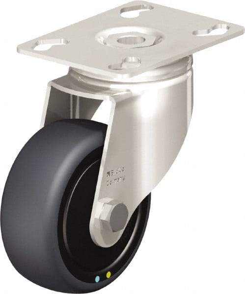Blickle - 3" Diam x 1-1/4" Wide x 4-3/8" OAH Top Plate Mount Swivel Caster - Thermoplastic Rubber Elastomer (TPE), 143 Lb Capacity, Ball Bearing, 3-9/16 x 2-5/8" Plate - Eagle Tool & Supply