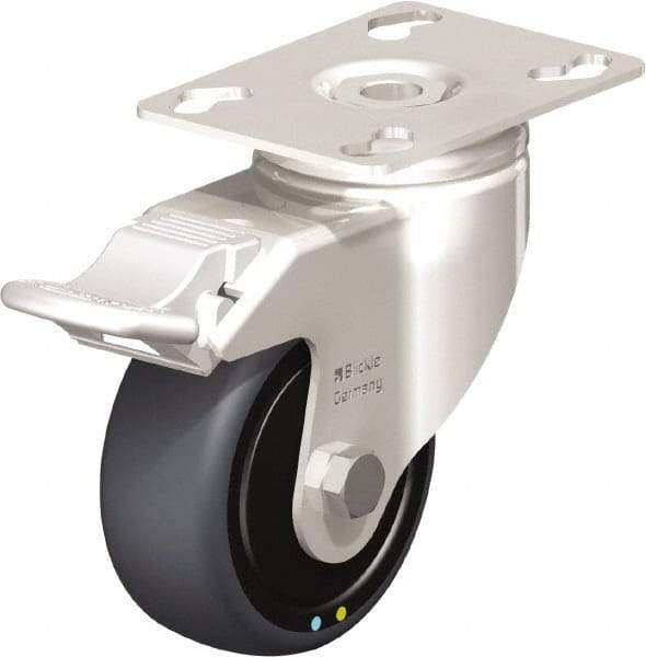 Blickle - 3" Diam x 1-1/4" Wide x 4-3/8" OAH Top Plate Mount Swivel Caster with Brake - Thermoplastic Rubber Elastomer (TPE), 143 Lb Capacity, Ball Bearing, 3-9/16 x 2-5/8" Plate - Eagle Tool & Supply