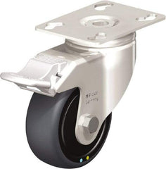 Blickle - 3" Diam x 1-1/4" Wide x 4-3/8" OAH Top Plate Mount Swivel Caster with Brake - Thermoplastic Rubber Elastomer (TPE), 143 Lb Capacity, Ball Bearing, 3-9/16 x 2-5/8" Plate - Eagle Tool & Supply