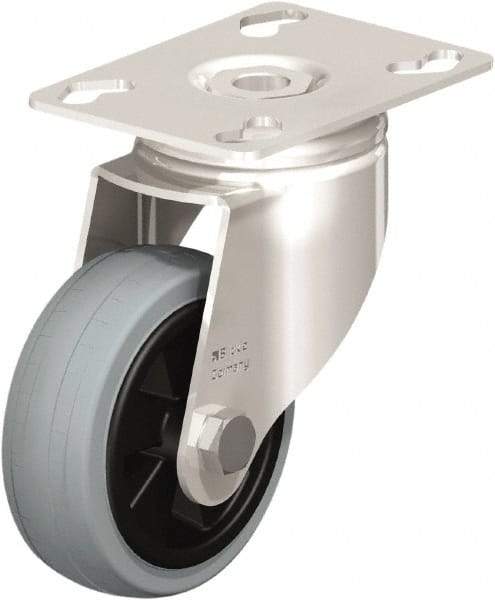 Blickle - 3" Diam x 63/64" Wide x 4-3/8" OAH Top Plate Mount Swivel Caster - Solid Rubber, 176 Lb Capacity, Plain Bore Bearing, 3-9/16 x 2-5/8" Plate - Eagle Tool & Supply