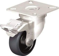 Blickle - 2" Diam x 3/4" Wide x 2-51/64" OAH Top Plate Mount Swivel Caster with Brake - Thermoplastic Rubber Elastomer (TPE), 110 Lb Capacity, Plain Bore Bearing, 2-3/8 x 2-3/8" Plate - Eagle Tool & Supply