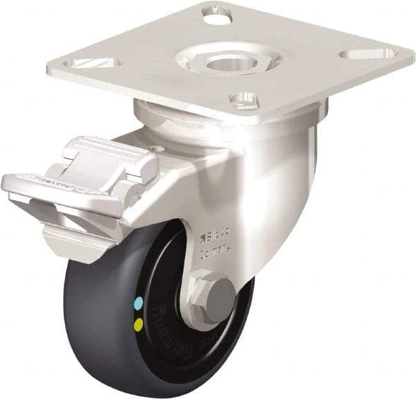 Blickle - 2" Diam x 3/4" Wide x 2-51/64" OAH Top Plate Mount Swivel Caster with Brake - Thermoplastic Rubber Elastomer (TPE), 66 Lb Capacity, Ball Bearing, 2-3/8 x 2-3/8" Plate - Eagle Tool & Supply