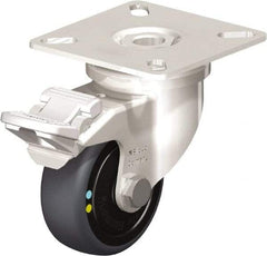 Blickle - 2" Diam x 3/4" Wide x 2-51/64" OAH Top Plate Mount Swivel Caster with Brake - Thermoplastic Rubber Elastomer (TPE), 66 Lb Capacity, Ball Bearing, 2-3/8 x 2-3/8" Plate - Eagle Tool & Supply