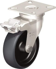 Blickle - 3" Diam x 63/64" Wide x 3-15/16" OAH Top Plate Mount Swivel Caster with Brake - Thermoplastic Rubber Elastomer (TPE), 165 Lb Capacity, Plain Bore Bearing, 2-3/8 x 2-3/8" Plate - Eagle Tool & Supply