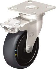 Blickle - 3" Diam x 63/64" Wide x 3-15/16" OAH Top Plate Mount Swivel Caster with Brake - Thermoplastic Rubber Elastomer (TPE), 110 Lb Capacity, Ball Bearing, 2-3/8 x 2-3/8" Plate - Eagle Tool & Supply