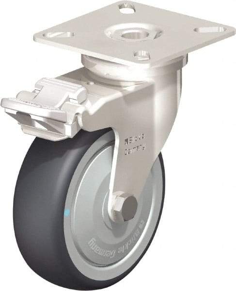 Blickle - 3" Diam x 63/64" Wide x 3-15/16" OAH Top Plate Mount Swivel Caster with Brake - Thermoplastic Rubber Elastomer (TPE), 165 Lb Capacity, Ball Bearing, 2-3/8 x 2-3/8" Plate - Eagle Tool & Supply