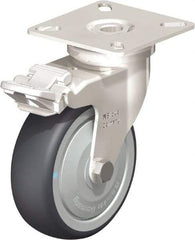 Blickle - 3" Diam x 63/64" Wide x 3-15/16" OAH Top Plate Mount Swivel Caster with Brake - Thermoplastic Rubber Elastomer (TPE), 165 Lb Capacity, Ball Bearing, 2-3/8 x 2-3/8" Plate - Eagle Tool & Supply