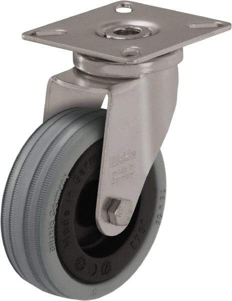 Blickle - 3" Diam x 63/64" Wide x 3-15/16" OAH Top Plate Mount Swivel Caster - Solid Rubber, 132 Lb Capacity, Plain Bore Bearing, 2-3/8 x 2-3/8" Plate - Eagle Tool & Supply