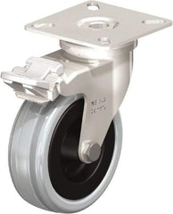Blickle - 3" Diam x 63/64" Wide x 3-15/16" OAH Top Plate Mount Swivel Caster with Brake - Solid Rubber, 132 Lb Capacity, Plain Bore Bearing, 2-3/8 x 2-3/8" Plate - Eagle Tool & Supply
