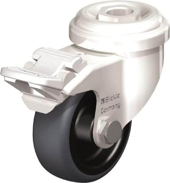 Blickle - 2" Diam x 3/4" Wide x 2-23/32" OAH Hollow Kingpin Mount Swivel Caster with Brake - Thermoplastic Rubber Elastomer (TPE), 110 Lb Capacity, Plain Bore Bearing, Hollow Kingpin Stem - Eagle Tool & Supply