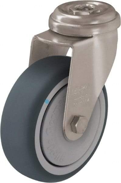 Blickle - 3" Diam x 63/64" Wide x 3-27/32" OAH Hollow Kingpin Mount Swivel Caster - Thermoplastic Rubber Elastomer (TPE), 165 Lb Capacity, Ball Bearing, Hollow Kingpin Stem - Eagle Tool & Supply