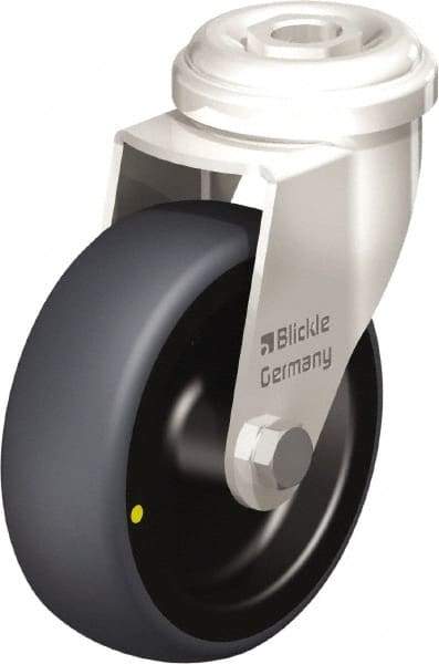 Blickle - 3" Diam x 63/64" Wide x 3-27/32" OAH Hollow Kingpin Mount Swivel Caster - Thermoplastic Rubber Elastomer (TPE), 110 Lb Capacity, Plain Bore Bearing, Hollow Kingpin Stem - Eagle Tool & Supply