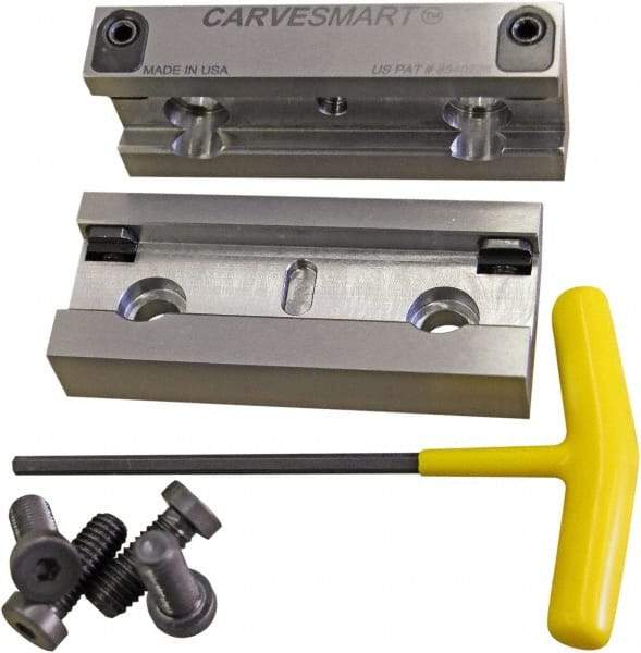 CarveSmart - 3/4" Jaw Width, 1.685" Jaw Height, 3/4" Jaw Thickness, Quick Change Jaw System Vise Jaw Sets - Steel, Bolt-On, 2 Jaws, Semi-Hard Jaws - Eagle Tool & Supply