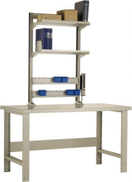 Rousseau Metal - No Drawers, 2 Shelf Workstation - 1,100 Lb Capacity, Steel Top, Everest Blue, 60" Wide x 80" High x 30" Long - Eagle Tool & Supply