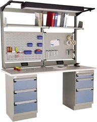 Rousseau Metal - 6 Drawer, 2 Shelf Workstation - 775 Lb Capacity, Plastic Laminate Top, Everest Blue, 72" Wide x 80" High x 30" Long - Eagle Tool & Supply