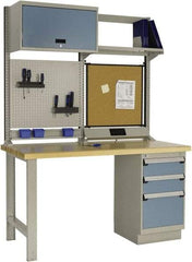 Rousseau Metal - 3 Drawer, 2 Shelf Workstation - 2,750 Lb Capacity, Wood Top, Everest Blue, 60" Wide x 80" High x 30" Long - Eagle Tool & Supply
